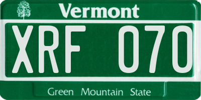 VT license plate XRF070