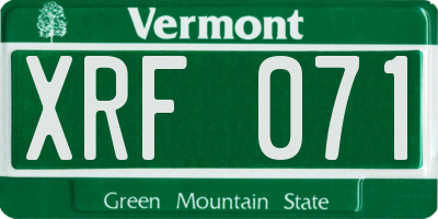 VT license plate XRF071