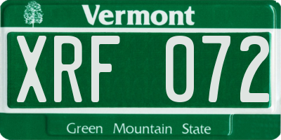 VT license plate XRF072