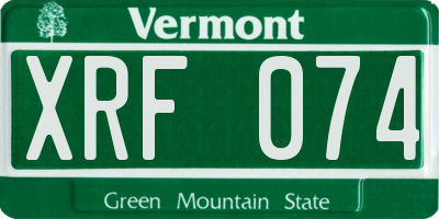 VT license plate XRF074