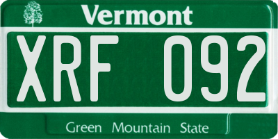 VT license plate XRF092