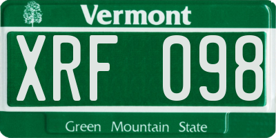 VT license plate XRF098