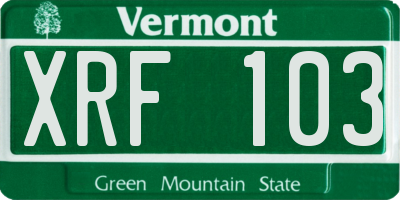 VT license plate XRF103