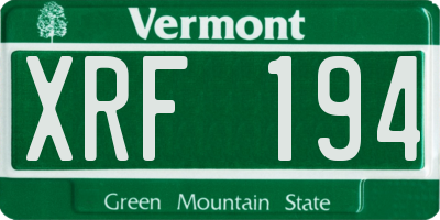 VT license plate XRF194
