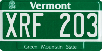 VT license plate XRF203