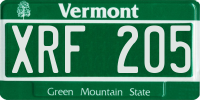 VT license plate XRF205