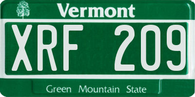 VT license plate XRF209