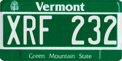 VT license plate XRF232