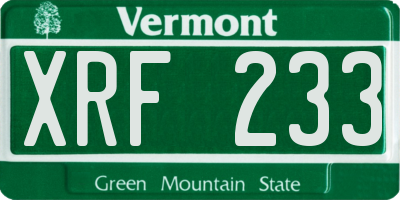 VT license plate XRF233