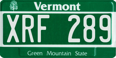 VT license plate XRF289