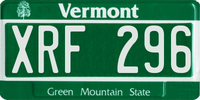 VT license plate XRF296