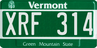 VT license plate XRF314