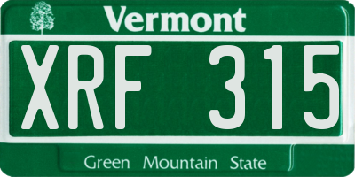 VT license plate XRF315