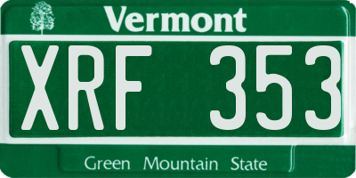 VT license plate XRF353