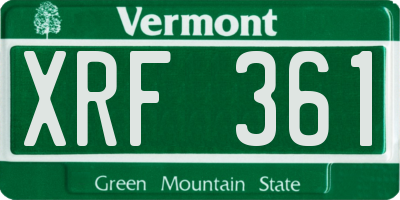 VT license plate XRF361