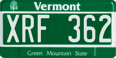 VT license plate XRF362