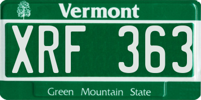 VT license plate XRF363