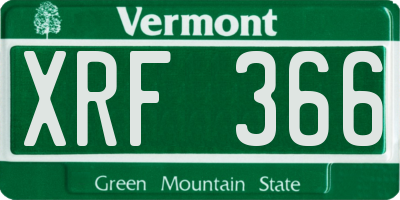 VT license plate XRF366