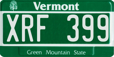 VT license plate XRF399