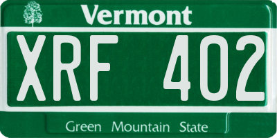 VT license plate XRF402