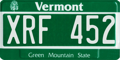 VT license plate XRF452