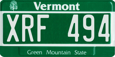 VT license plate XRF494