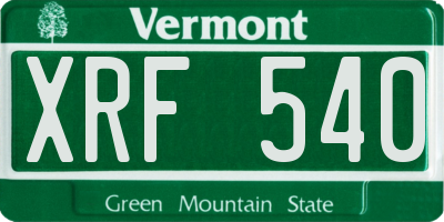 VT license plate XRF540