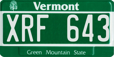 VT license plate XRF643
