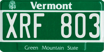 VT license plate XRF803