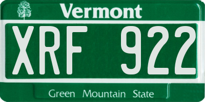 VT license plate XRF922