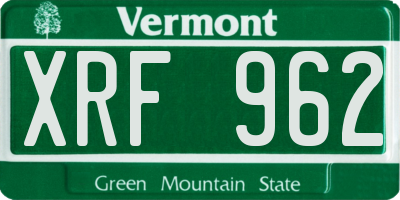 VT license plate XRF962