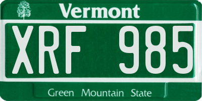 VT license plate XRF985