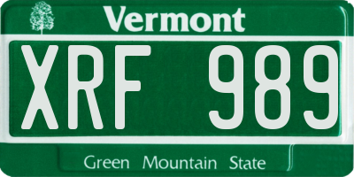 VT license plate XRF989