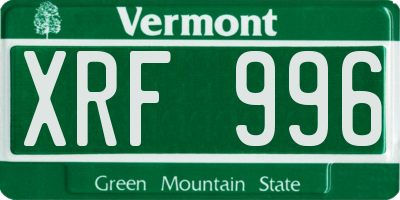 VT license plate XRF996