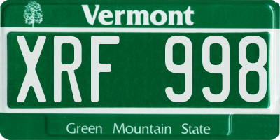 VT license plate XRF998