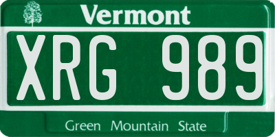 VT license plate XRG989