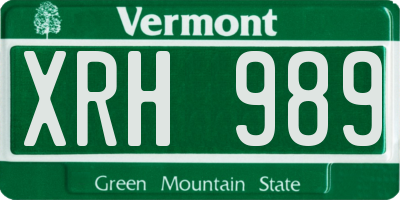 VT license plate XRH989