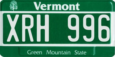 VT license plate XRH996