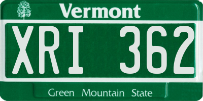 VT license plate XRI362