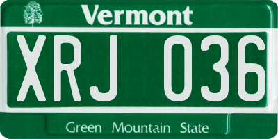 VT license plate XRJ036