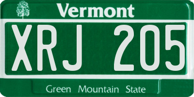 VT license plate XRJ205