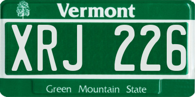 VT license plate XRJ226