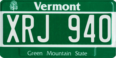 VT license plate XRJ940