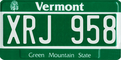 VT license plate XRJ958