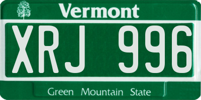 VT license plate XRJ996