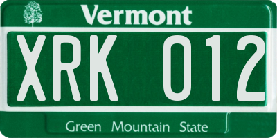 VT license plate XRK012
