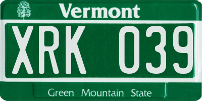 VT license plate XRK039