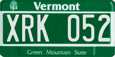 VT license plate XRK052