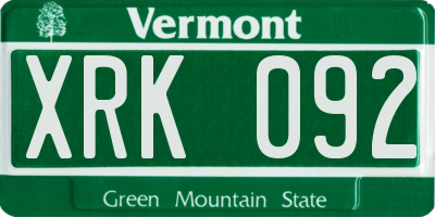 VT license plate XRK092