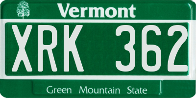 VT license plate XRK362